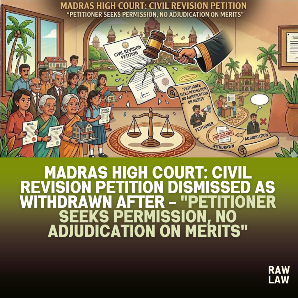 Madras High Court: Civil revision petition dismissed as withdrawn after - "Petitioner seeks permission, no adjudication on merits" 1 civil revision petition