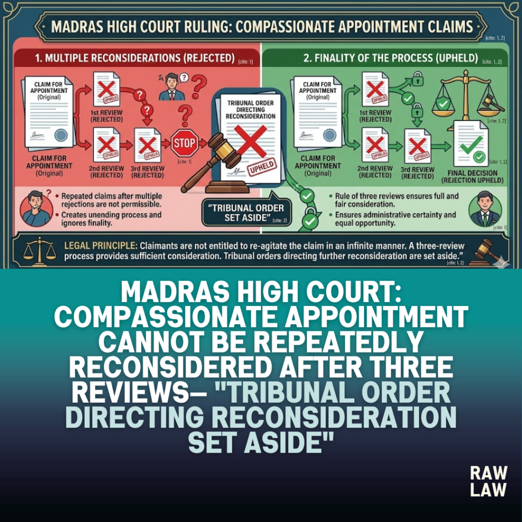 Madras High Court: Compassionate appointment cannot be repeatedly reconsidered after three reviews— "Tribunal order directing reconsideration set aside" 60 compassionate appointment
