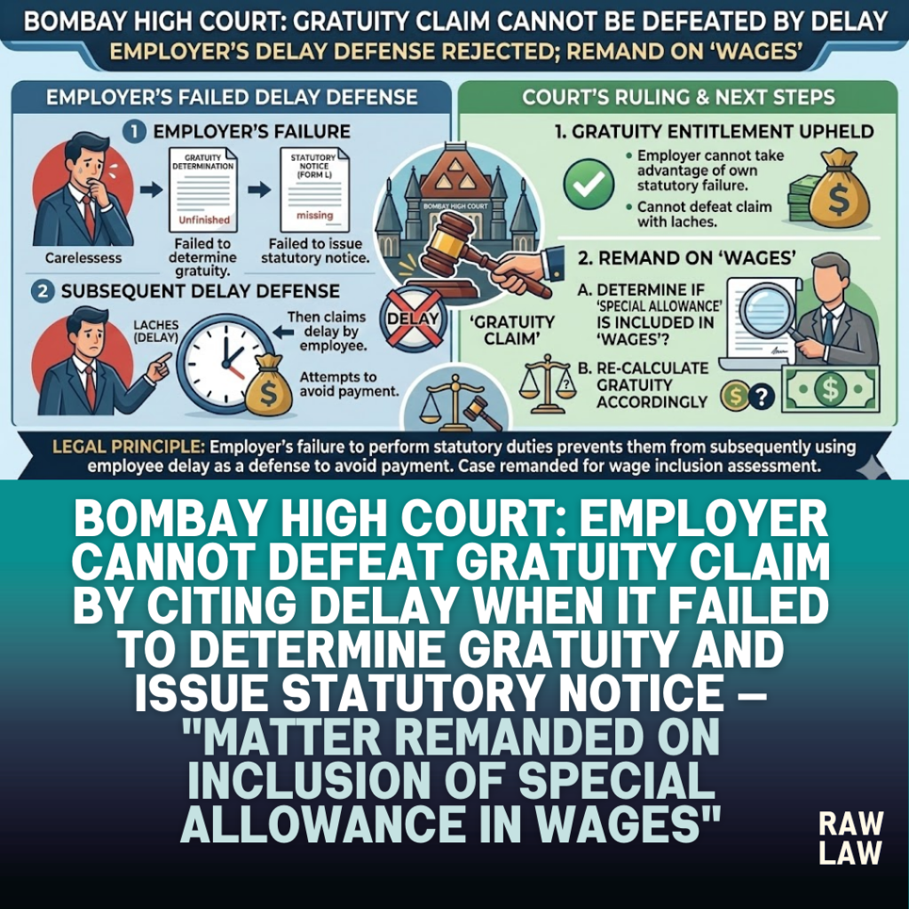 Bombay High Court: Employer cannot defeat gratuity claim by citing delay when it failed to determine gratuity and issue statutory notice — "Matter remanded on inclusion of special allowance in wages" 60 gratuity claim