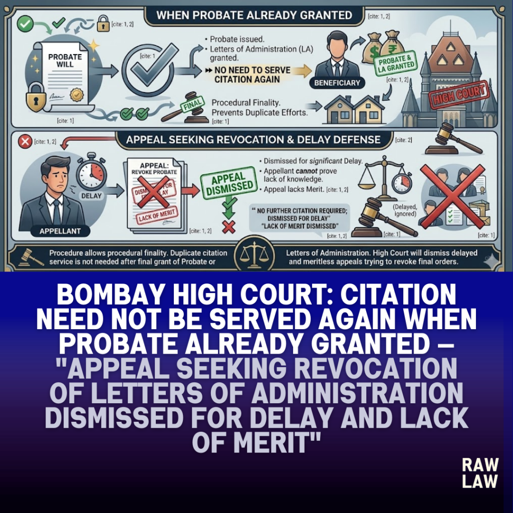 Bombay High Court: Citation need not be served again when probate already granted — "Appeal seeking revocation of letters of administration dismissed for delay and lack of merit" 58 citation