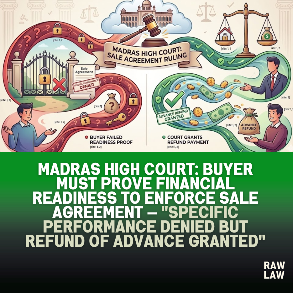 Madras High Court: Buyer must prove financial readiness to enforce sale agreement — "Specific performance denied but refund of advance granted" 59 sale agreement