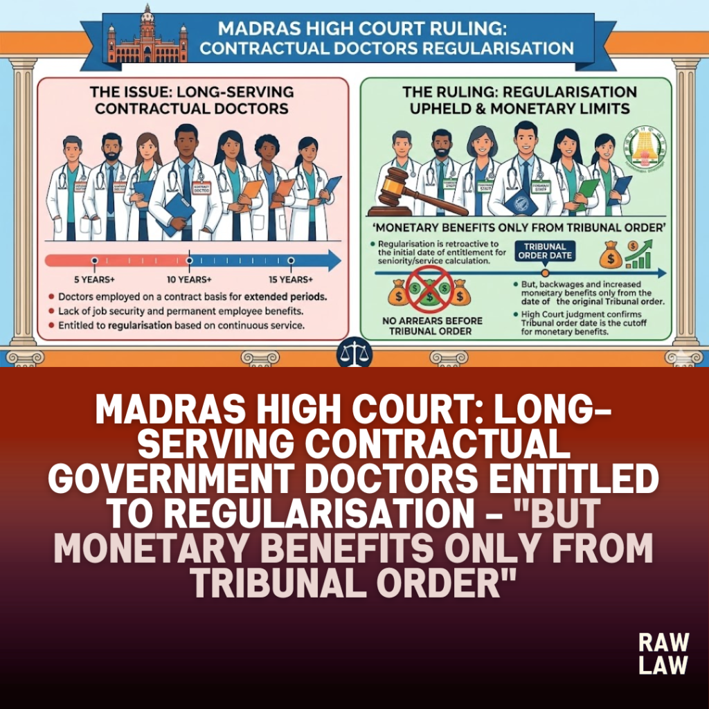 Madras High Court: Long-serving contractual government doctors entitled to regularisation - "But monetary benefits only from tribunal order" 58 government doctor
