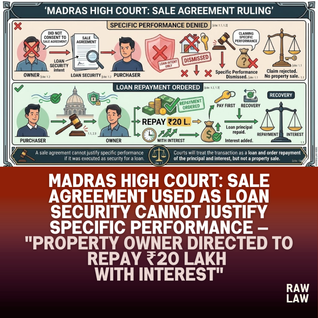 Madras High Court: Sale agreement used as loan security cannot justify specific performance — "Property owner directed to repay ₹20 lakh with interest" 51 sale agreement