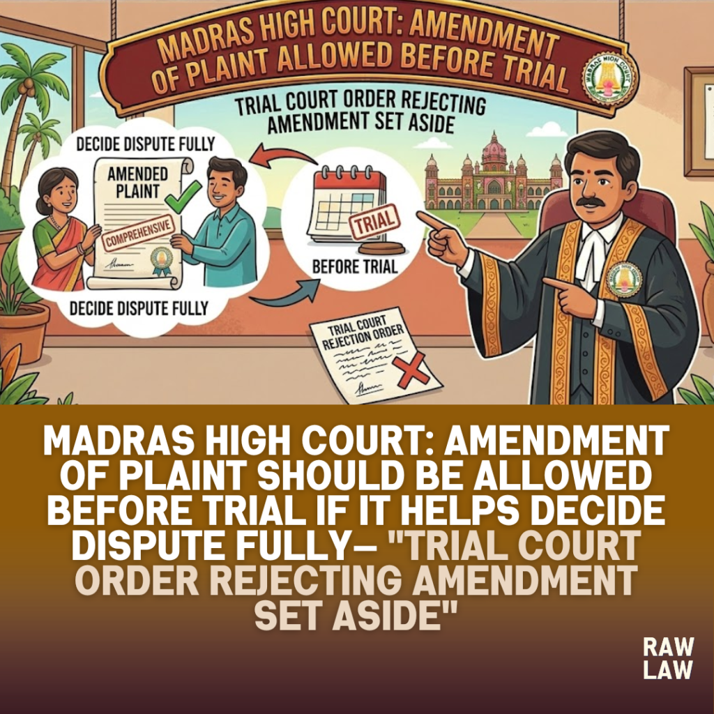 Madras High Court: Amendment of plaint should be allowed before trial if it helps decide dispute fully — "Trial court order rejecting amendment set aside" 57 dispute
