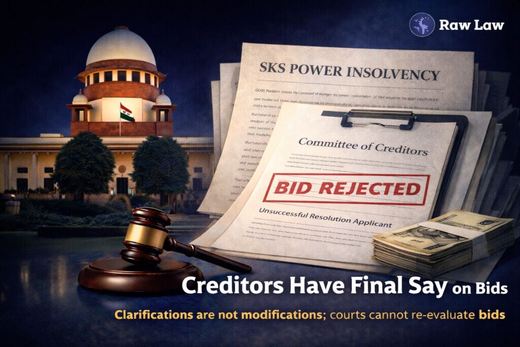 Supreme Court of India upholds Committee of Creditors’ commercial wisdom in SKS Power insolvency — “Clarifications are not modifications; courts cannot re-evaluate bids” — appeals by unsuccessful resolution applicants dismissed 1 creditor