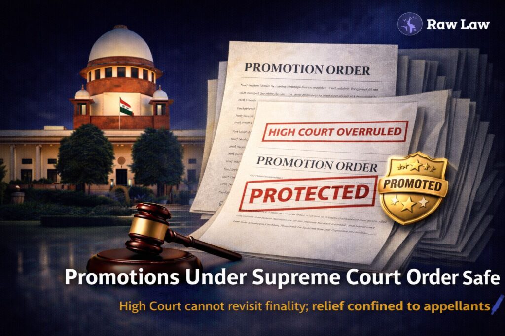Supreme Court of India protects promotions granted under its earlier judgment — “High Court could not revisit or dilute finality of Supreme Court order”; relief confined to appellants 1 promotion order