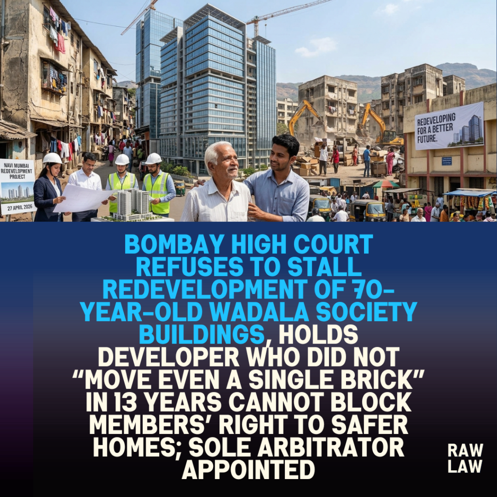 Bombay High Court Refuses To Stall Redevelopment Of 70-Year-Old Wadala Society Buildings, Holds Developer Who Did Not “Move Even A Single Brick” In 13 Years Cannot Block Members’ Right To Safer Homes; Sole Arbitrator Appointed