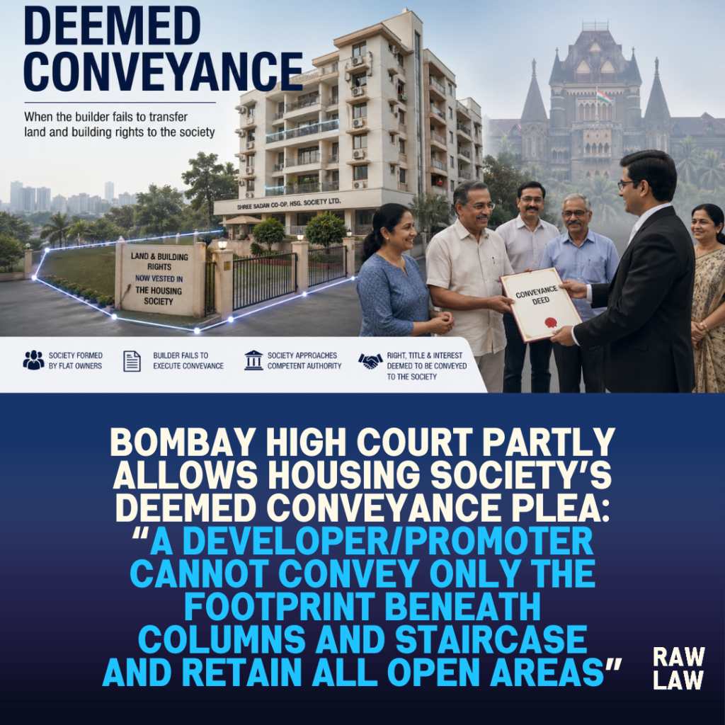 Bombay High Court Partly Allows Housing Society’s Deemed Conveyance Plea: “A Promoter Cannot Convey Only The Footprint Beneath Columns And Staircase And Retain All Open Areas”