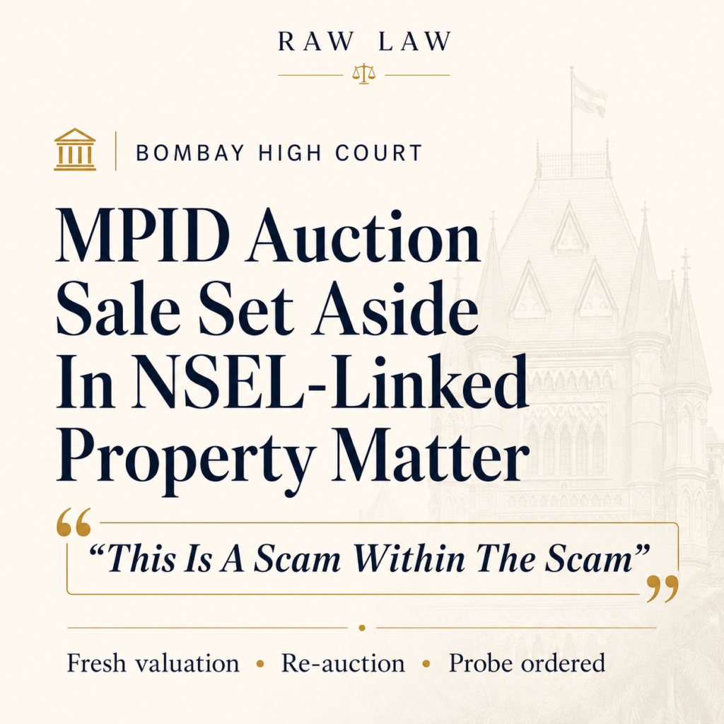 Bombay High Court Sets Aside MPID Auction Sale In NSEL-Linked Property Matter, Says “This Is A Scam Within The Scam”; Orders Fresh Valuation, Re-Auction And Probe Against Competent Authority & Valuer