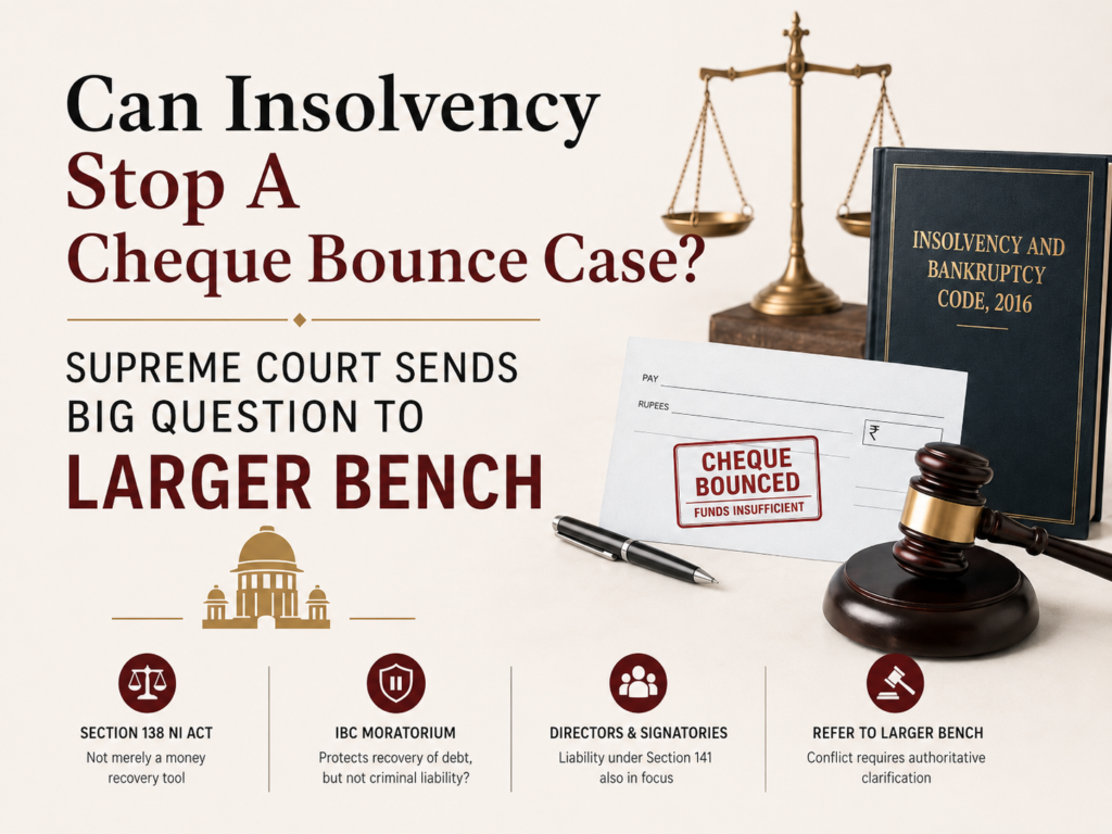 Can Insolvency Stop A Cheque Bounce Case? Supreme Court Refers Section 138–IBC Moratorium Conflict To Larger Bench
