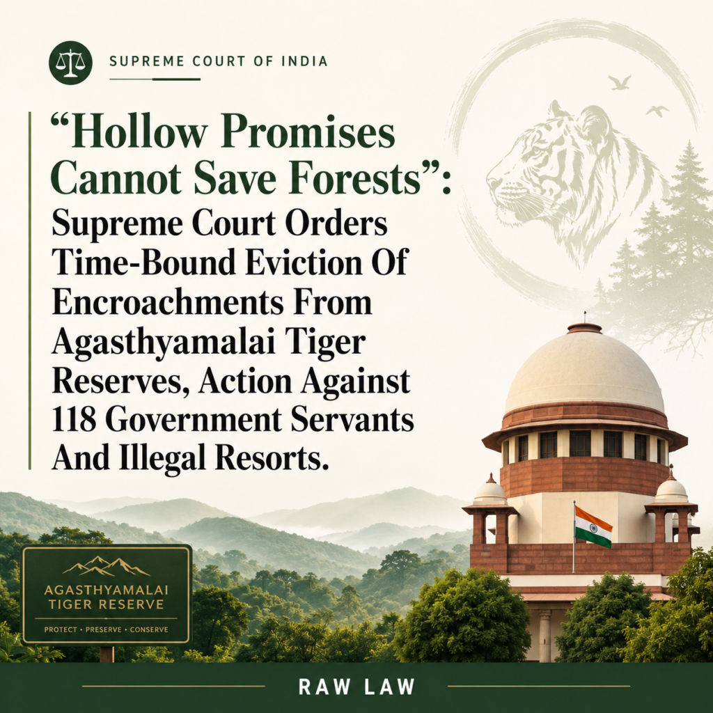 “Hollow Promises Cannot Save Forests”: Supreme Court Orders Time-Bound Eviction Of Encroachments From Agasthyamalai Tiger Reserves, Action Against 118 Government Servants And Illegal Resorts